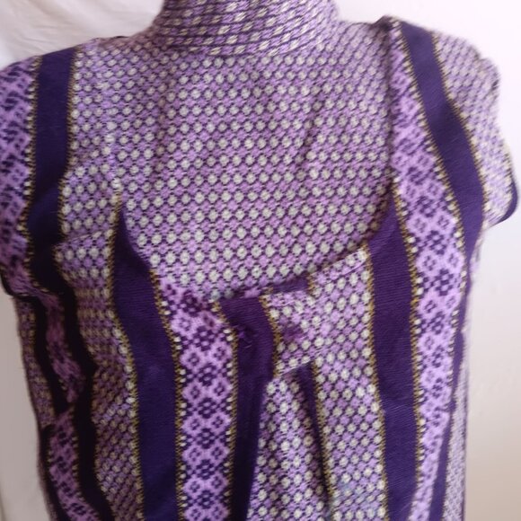 1OF1 Medium Women's Vintage 70's Dress Purple Geometric Sleeveless Vest Overlay - Picture 6 of 9